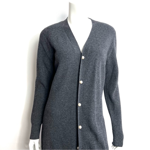 Sandro Paris Knit Long Dress 40 Large Sweater Button Down Pearl Wool Cashmere - Picture 2 of 10